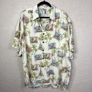 Kahala Shirt Mens XL Pale Yellow PalmTrees Hawaiian Aloha Popover Beach Vacation